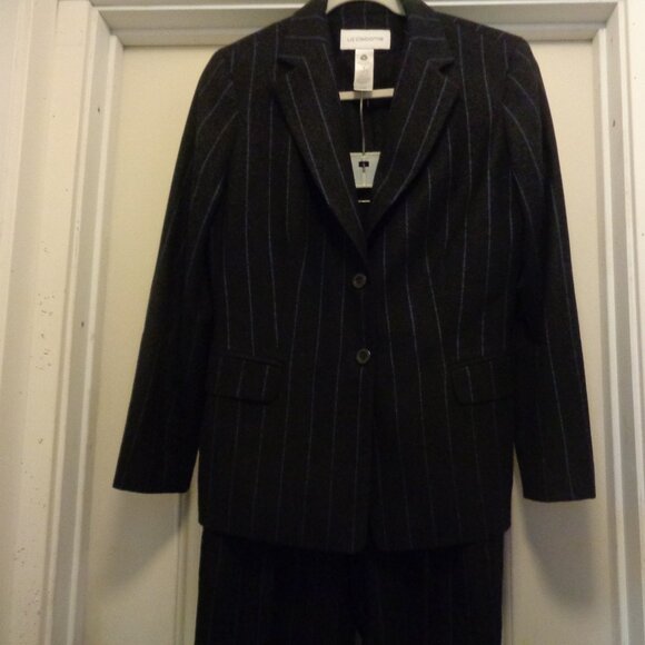 SUITING LADIES BLACK & BLUE WOOLY BLEND LIZ CLAIBORNE SUIT 6 - Picture 4 of 16